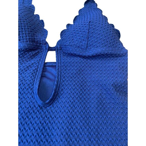 Kate Spade Marina Piccola Scallop Halter Plunge One Piece Navy Swimsuit - Small - Picture 6 of 11